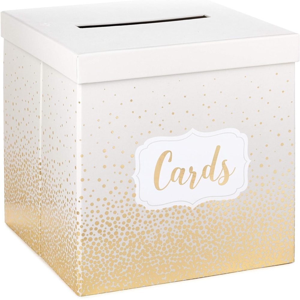Hallmark 10” Elegant Card Receiving Box (Pearl and Gold Dots)